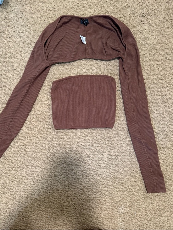 White Fox Boutique Tops - White Fox Boutique Brown Ribbed Two-Piece Knit Top Set